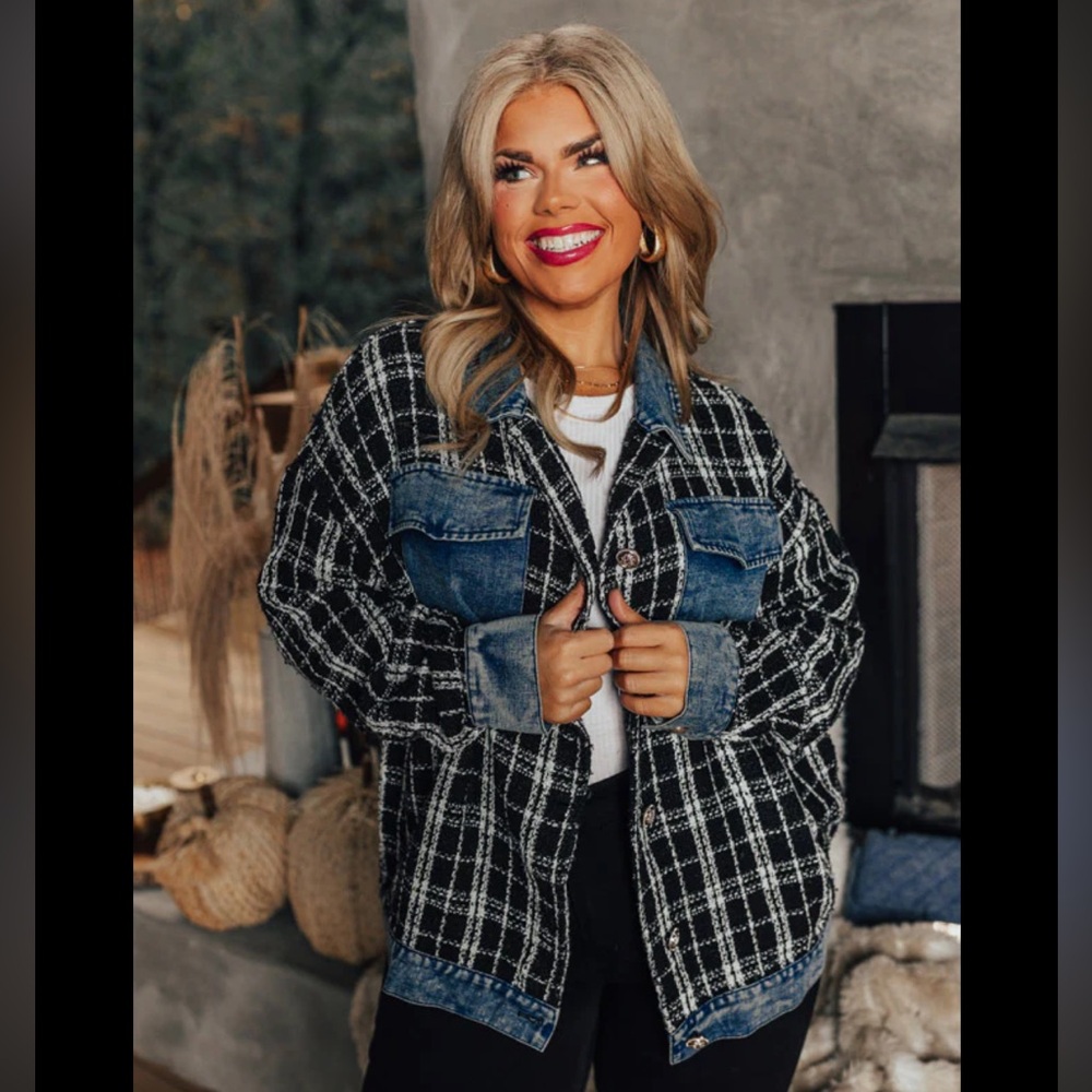 Impressions Oddy Plaid Tweed Denim Jacket